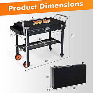 $90 FS Walmart by Costway: Costway 32”W x 18”D Folding Grill Cart for 17 & 22” Griddles with Heat-Resistant Mat Wheels
