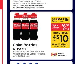 SHOPRITE B&M Coca Cola Family 6 ct/16.9 Oz Plastic Bottles 4/$10 with digital coupon to 9/5/26
