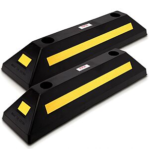 $29.02: Pyle 2-Pack Heavy Duty Rubber Wheel Stops for Garage Parking, Reflective Safety Strip Included