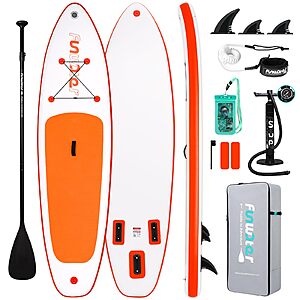 10' 6" FunWater Inflatable Stand Up Paddle Board w/ Accessories (Sunset Orange or Black Adventurer) $79.99 + Free Shipping