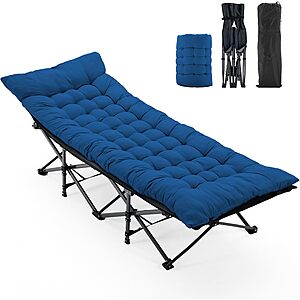 OLIXIS 74.4"x28" Folding Camping Cot w/ Cushion $47.93 + Free S&H