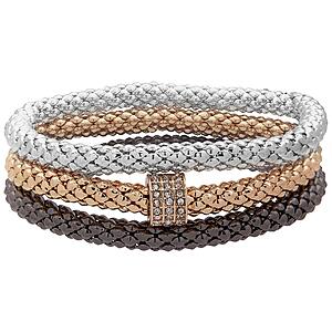 Nine West Women's Three Piece Stretch Bracelet Set — Tri-Tone Stackable Bangles with Clear Crystal Inspired Accents, Layered Fashion Jewelry for Everyday Wear $10.1