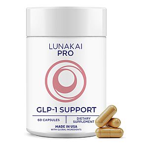 Lunakai USA Made GLP-1 Supplement - Natural GLP 1 Support with Probiotics & Resveratrol – Supports Weight Management, Cravings & Metabolism, 60ct $17.97