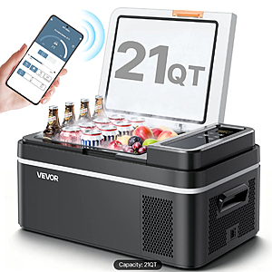 VEVOR Car Refrigerator, DC 12/24V AC100-240V Compressor Electric Cooler, -4°F to 68°F Car Fridge with APP Control, 21 QT $114.31