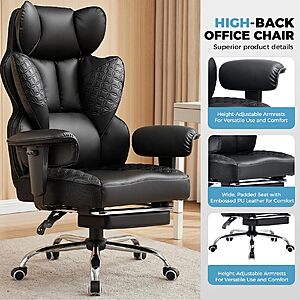 COMHOMA Big and Tall Office Chair Heavy Duty Wide Ergonomic Gaming Chair with Deluxe Embossing Designed Leather with Foot Rest $129 AC + Free Shipping