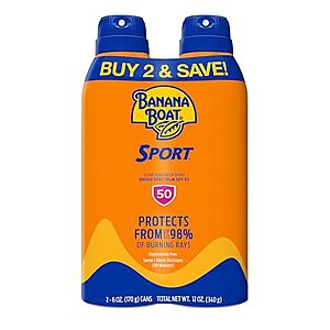 [SnS, AC] $4.50* | 2-Pack 6-Oz Banana Boat Sport Ultra SPF 50 Sunscreen Spray at Amazon