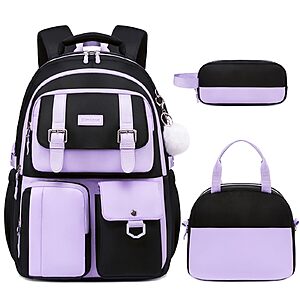 3-Piece Girls' School Backpack Set with Lunch Bag & Pencil Case $22.99