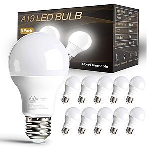 Dalattin 10 Pack LED Light Bulbs A19 E26 60 Watt Equivalent Daylight White 5000K, 800 LM, Efficient 9W Energy Saving, Non-Dimmable, 80+ CRI, 120V, UL Listed $8.99