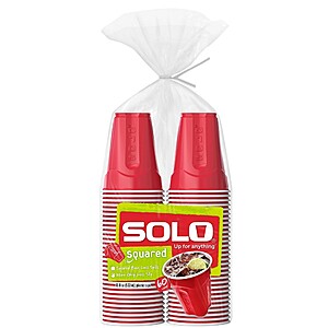 2x Solo Red Disposable Cups - 18oz/60ct: Solid Pattern, Polystyrene Material $7.49