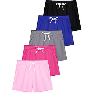 5-Pack QWE Girls Athletic Basketball Shorts w/ Drawstring Pocket (Various, 5Y-18Y) $9.49 + Free Shipping w/ Prime or on $35+