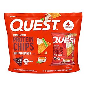 $6.20* | 4-Pack 1.1-Oz Quest Tortilla Style Protein Chips (Buffalo Ranch) at Amazon