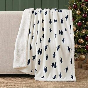 $9.99* | 50" x 60" Eddie Bauer Fleece Sherpa Throw Blanket (Emperor Penguin Blue) at Amazon