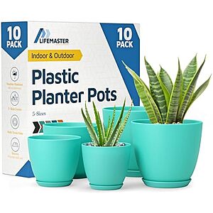 $10.90* | 10-Pk Lifemaster Eco Friendly Plant Pot Stackable Set w/ Drainage Hole at Amazon
