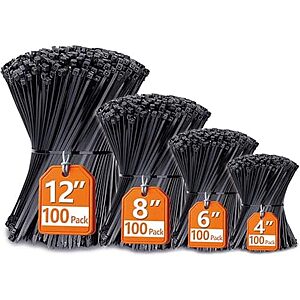 $5.99* | 400-Pk Black Cable Zip Ties (Various Sizes) at Amazon