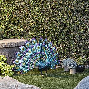 Alpine Corporation 23" Tall Outdoor Metal Peacock Statue, Multicolor $50.7
