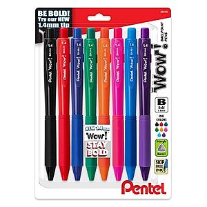 $5.22: [S&S] Pentel WOW! Retractable Ballpoint Pens 1.4mm Bold 8-Pack Assorted Colors at Amazon