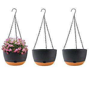 3-Pack 10" Kpuvx Self-Watering Hanging Plant Baskets w/ Removable Saucer (Black) $15.99 + Free Shipping w/ Prime or on $35+