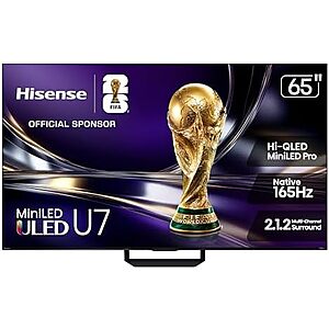$847.99* | 65" Hisense 65U7SG 4K 165Hz MiniLED QLED HDR Smart Google TV (2026) at Amazon