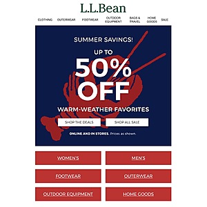 L.l. Bean Summer Savings Up to 50% Off