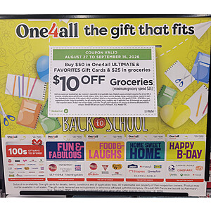 One4All Gift Cards $10 OFF $50 Cards WYB $25 Groceries at Publix $40