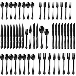 Walmart+: NULAS 48-Piece Stainless Steel Silverware Set, Black Flatware Service for 8 $29.99 + Free Shipping