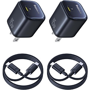 2-Pack 45W Baseus USB-C Charger Block w/ 3.3' USB-C Cable $18 + Free Shipping w/ Prime or $35+ orders