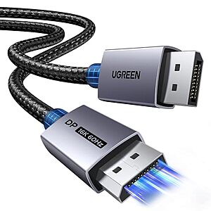 $9.99* | 6.6-ft UGREEN 80Gbps Up to 16K 60Hz DisplayPort 2.1 Cable at Amazon