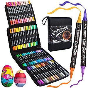 120 Colors Acrylic Paint Markers, 60 Pack Dual-Color Brush Tip Paint Pens $11.99