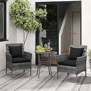 $109.99: Costway 3-Piece Patio Furniture Set with Cushioned Chairs & Glass Table(Black/Gray+Navy) at Walmart.com
