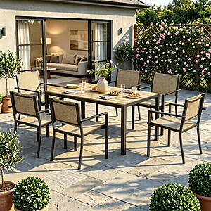 $252.70: LazySunsets 7-Piece Patio Table and Textilene Chairs Set for 6, Warm Gray at Walmart.com