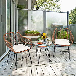 $75.99: Costway 3PCS Patio Rattan Bistro Set Coffee Table Armchair Garden Beige Cushion at Walmart.com