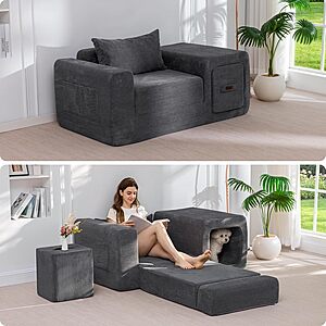 MAXYOYO Convertible Folding Floor Sofa w/ Pull-Out Ottoman, Pillow & Armrests (5 Colors) $104.99 + Free Shipping