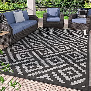 GENIMO Outdoor Rug, Waterproof Plastic Rugs for Patio, 5'x8' Black Grey $18.93