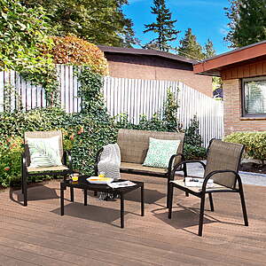 $138.83: Costway 4 PCS Patio Furniture Set Sofa Coffee Table Steel Frame Garden Brown at Walmart.com