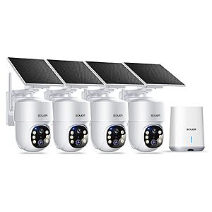 SOLIOM 4-Count 5MP Solar Powered Wireless 5G Outdoor Security Cameras w/ Moniton Tracking $124.5