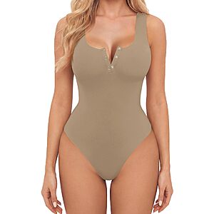 Avidlove Bodysuits for Women Button Down Square Neck Sleeveless Tank Tops Double Lined Bodysuit $8.99