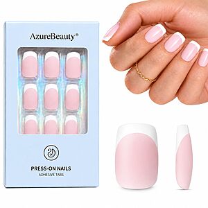 Amazon – AZUREBEAUTY Short Square Matte Pink French Tip Press-On Nails, 32-Pc - $3.49 w/ Code