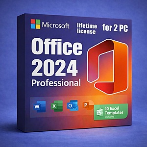 Microsoft Office 2024 Professional for Windows 10/11 (2 PCs, Lifetime, Digital Download) + Excel Templates Bundle $10