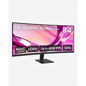 LG 34" UltraWide 3440x1440 QHD Curved IPS 120Hz & HDR10 Monitor (34U60ZB-B) $219.99 + Free Shipping