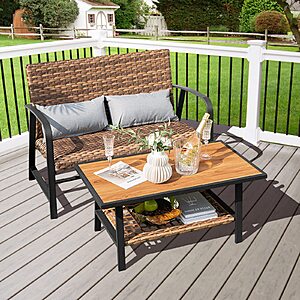 Tangkula 2 Pieces Patio Wicker Furniture Set with 4D Air Fiber Quick Dry Cushion, Outdoor Loveseat and Coffee Table Set $106.69