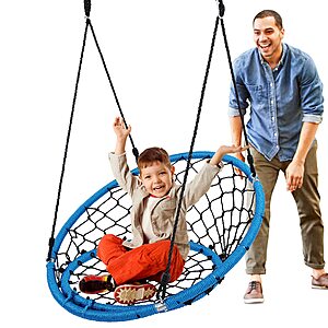 SereneLife Web Chair Swing, 35.5" Inch Hanging Netted Seat, All Season Round Swing for Tree and Indoor/Outdoor,Blue $50.2