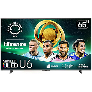 Hisense 65" U6 65U65QF MiniLED 144 Hz ULED 4K Smart Fire TV (2025) $518.39
