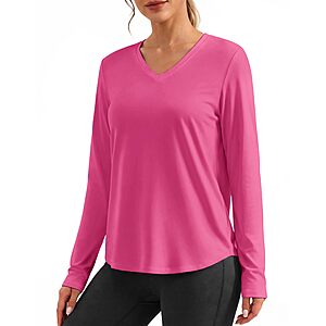 PINSPARK Women's UPF 50+ LS V-Neck Workout Shirt (various) $6 + Free Shipping w/ Prime or on $35+