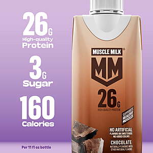 $7.98 get $3 Walmart Cash Limit 2 Muscle Milk 26g High Protein Shake, Chocolate, Vanilla or Strawberry, Ultra- Filtered Milk 11 fl oz, 4 pack