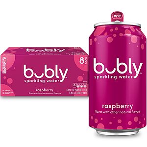 bubly Sparkling Water, Raspberry, 12 Fl Oz Cans (8 Pack) | Zero Sugar, Zero Calories, Seltzer Water~$3.21 With S&S @ Amazon