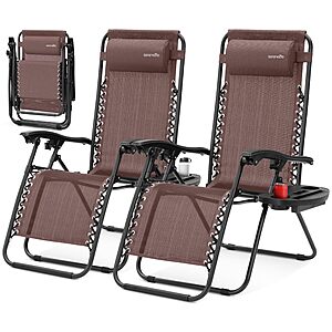 SereneLife Zero Gravity Lounge Chairs Set of 2, Adjustable Outdoor Recliners with Lockable Positions (Brown) $80.99