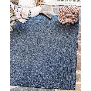 Unique Loom Collection Casual Transitional Solid Heathered Indoor/Outdoor Flatweave Area Rug (8' x 11' 4" Rectangle) Blue/Navy Blue or Light Brown/Ivory