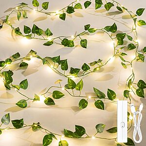 33-ft Lakumu Vines w/ 100 LED Rechargeable String Lights w/ Timer (Pothos, Sweet potato) $9 + Free Shipping w/ Prime