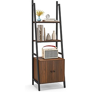 Tangkula 63" 4-Tier Ladder Bookshelf w/ Cabinet & Metal Frame (Rustic Brown) $54.99 + Free Shipping