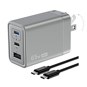 EF ECOFLOW USB C Charger, Rapid 65W GaN Type C Charging Block with Foldable Plug (100W USBC Cable Included) $20.99